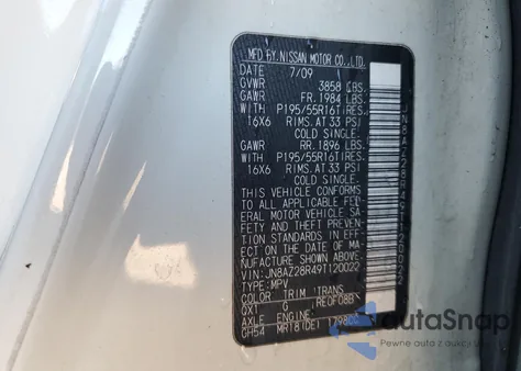 2009 Nissan Cube Base from USA, damaged, VIN JN8AZ28R49T120022